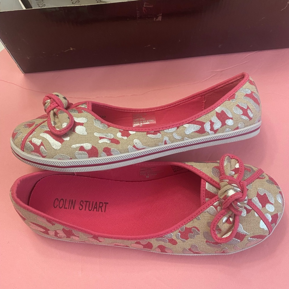 Vintage 2008 Colin Stuart leopard print knot tie top flats skimmers like new